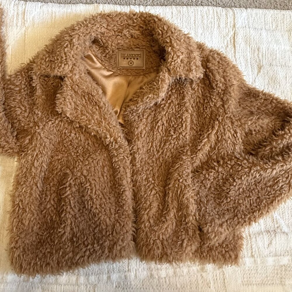 BlankNYC Cozy Fuzy Faux Fur Cropped Jacket